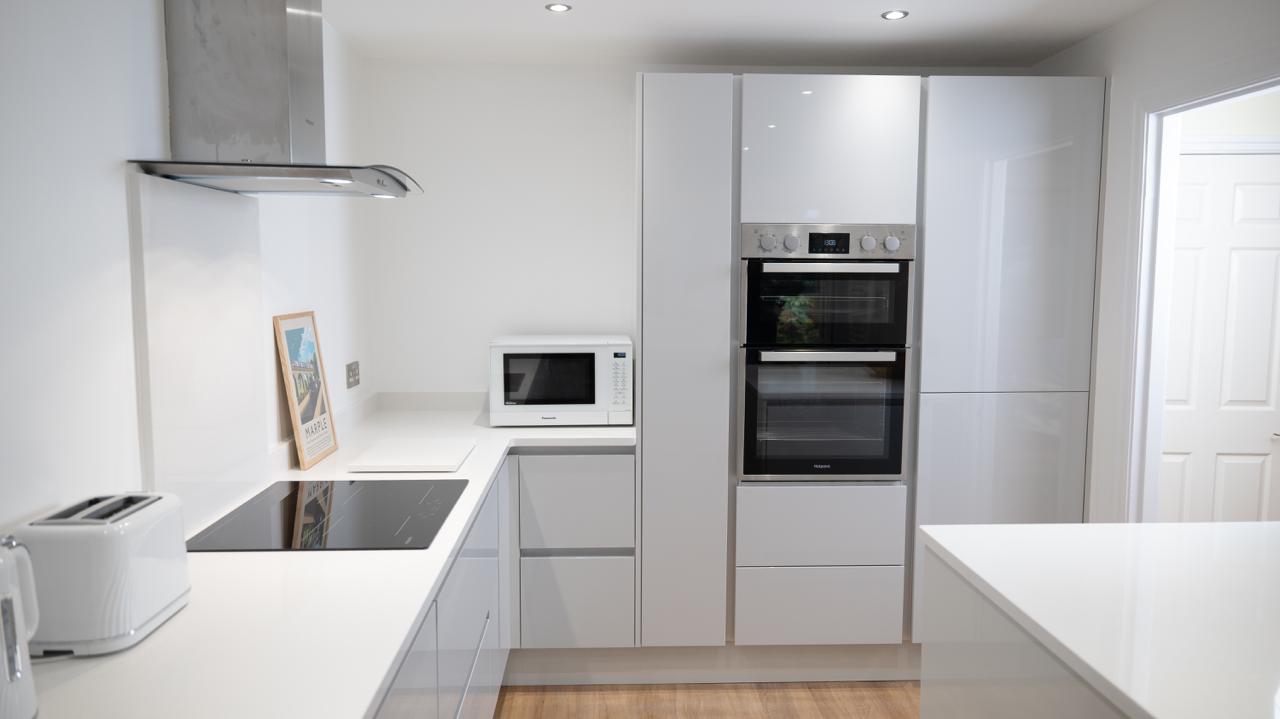 Wide-angle kitchen interior in Formby, photography created for social media marketing content.