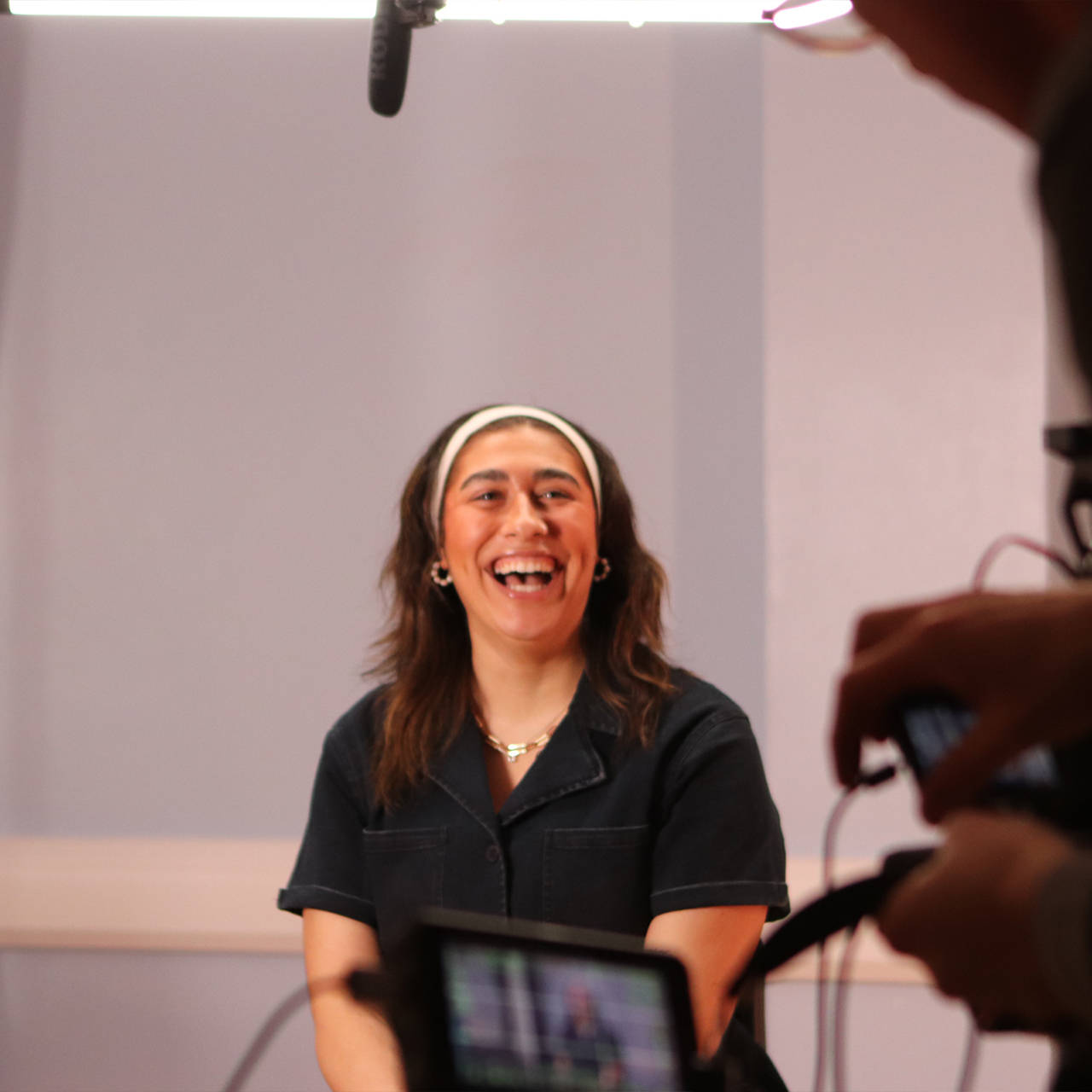 Teacher interview filming setup for inclusive education video production at Burlington House School.