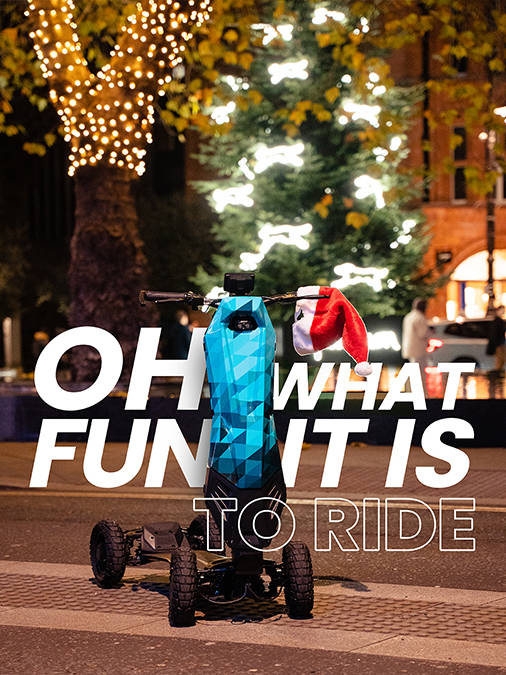 A photograph of a scooter in London with some modern typography