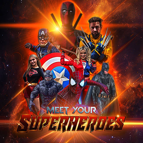 A superhero event poster designed for a retail park in Wrexham.