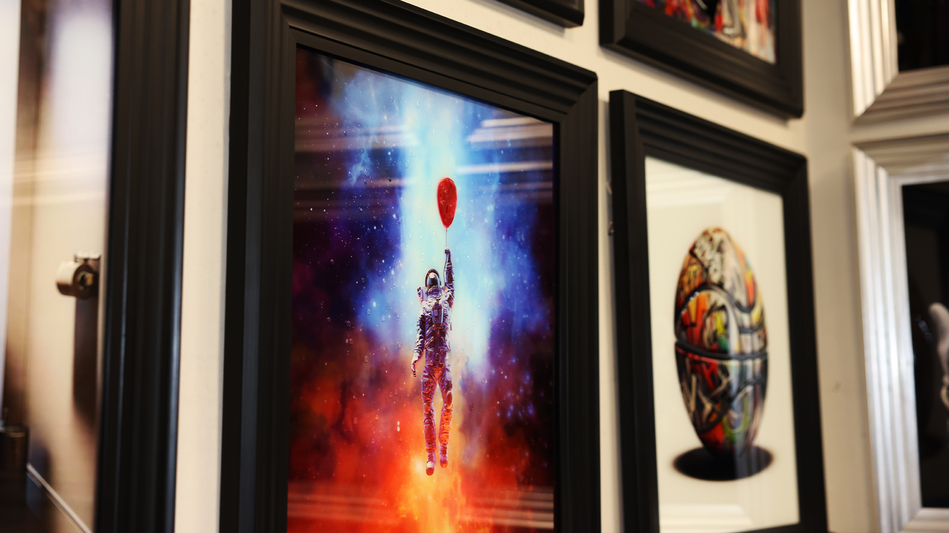 Liquid art hanging on the wall at Surfr Media Studio in Southport.
