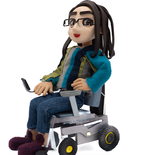 Fi Anderson was handmade into a stop motion puppet character created for inclusive healthcare accessibility animation campaign.