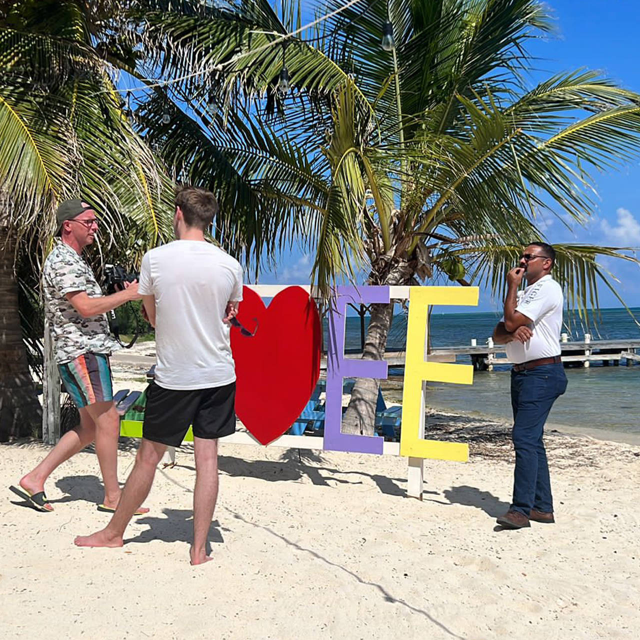 Videographer Matt Bell working in the Cayman Islands for Oasis Land Developments.