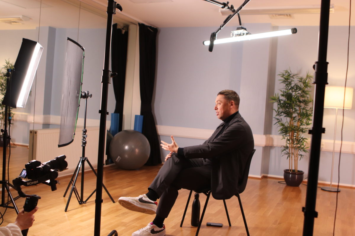 Video production team filming on location at Burlington House School. Hammersmith, London.