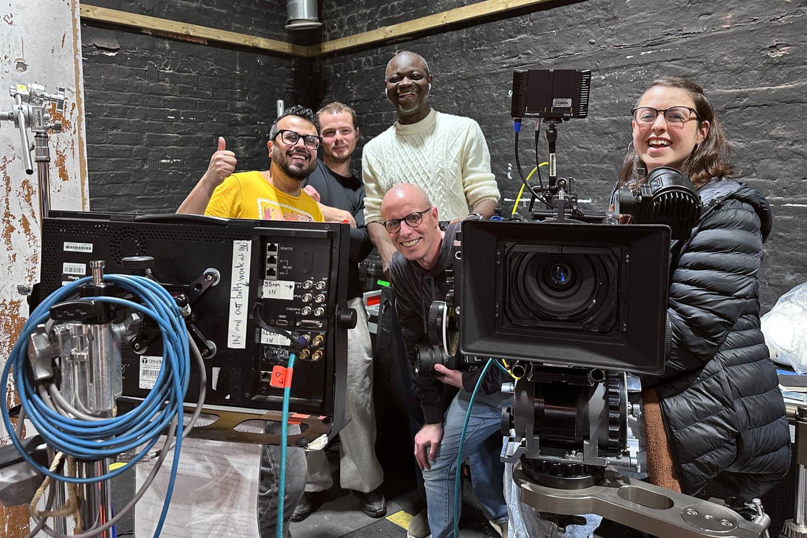 Matt Bell and other members of a production crew at the London Film School