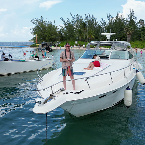 Drone pilot Matt Bell flying a drone in Grand Cayman in the Cayman Islands.