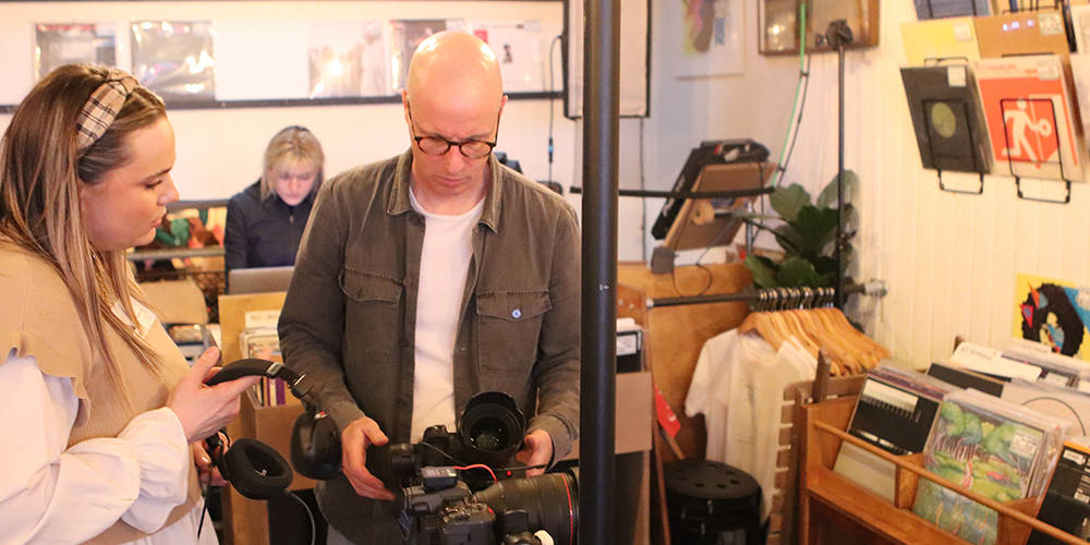 Matt Bell and Rachel Airey on a content shoot in Hammersmith in London.