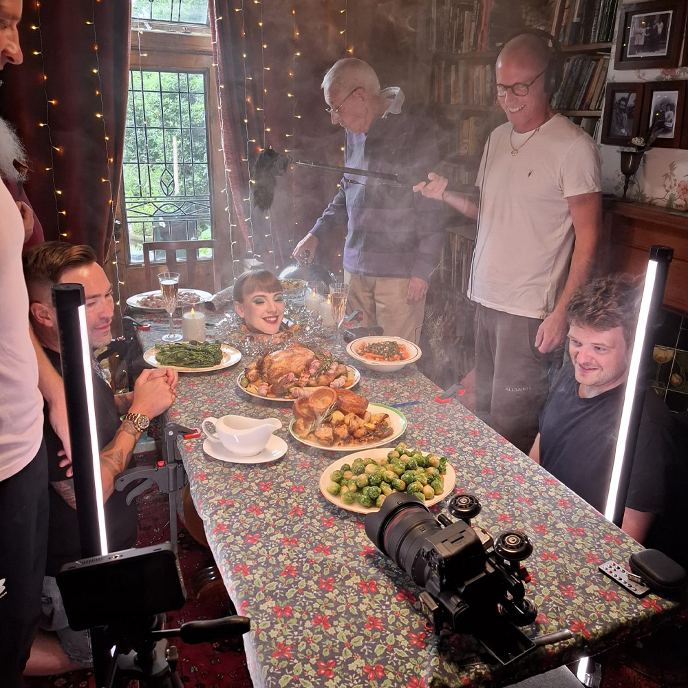 The creative video production team on set for the filming of a TV advert