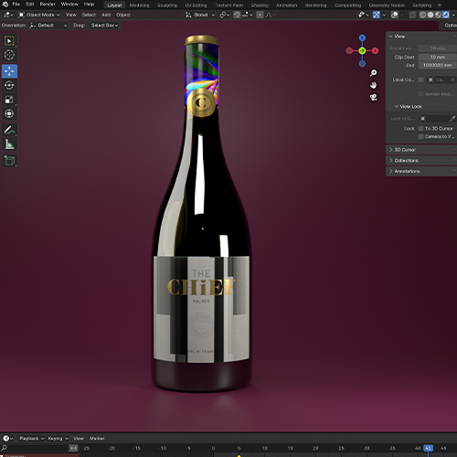 A bottle of wine is designed in 3D programme blender.