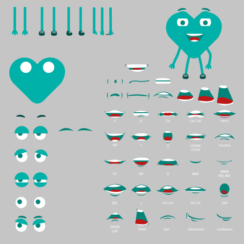 A character sheet for a character designed and animated by Surfr for the Medicash App video series