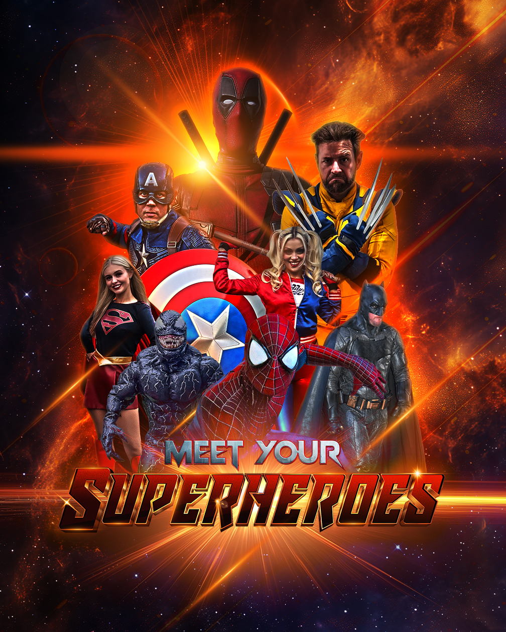 A superhero event poster designed for a retail park in Wrexham.