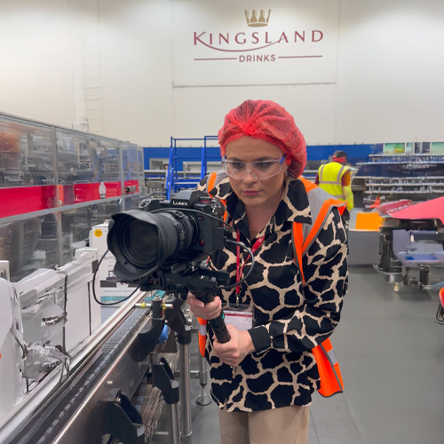 Rachel Airey, Southport videographer, on location in Irlam Manchester.