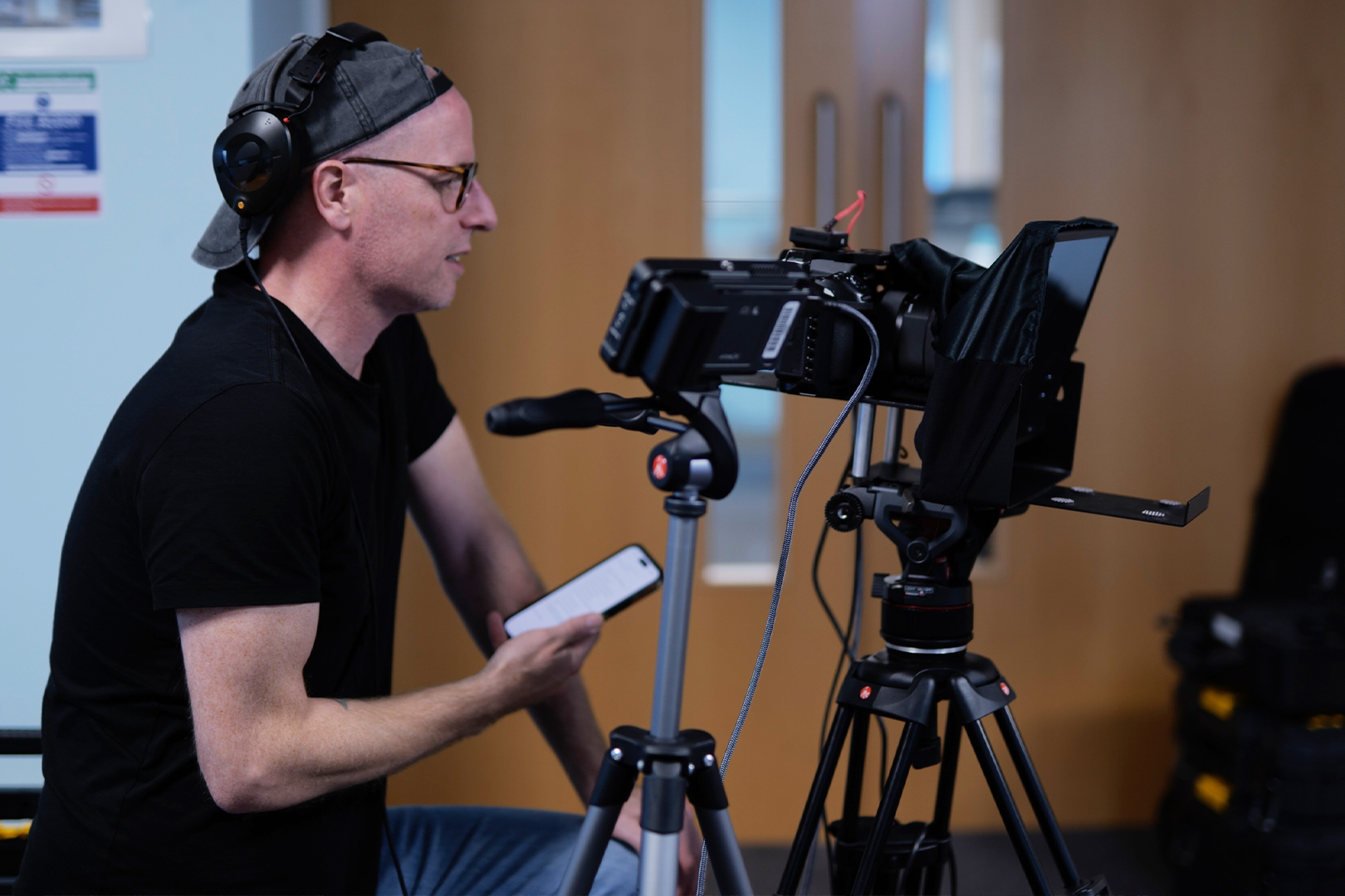 Videographer Matt Bell directs a video shoot on location in Lancaster